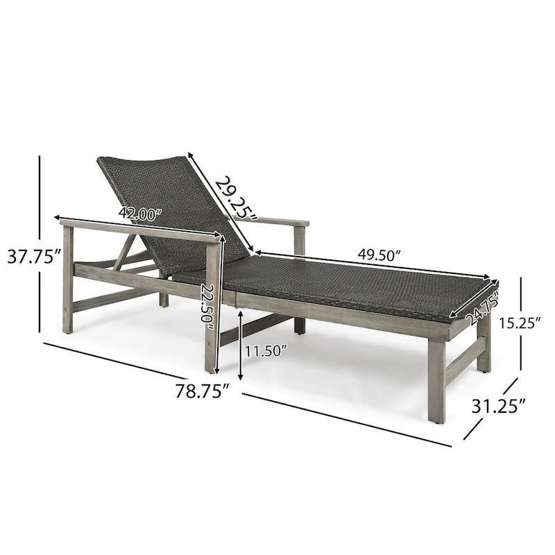 Hampton Wood + Wicker Chaise Lounge