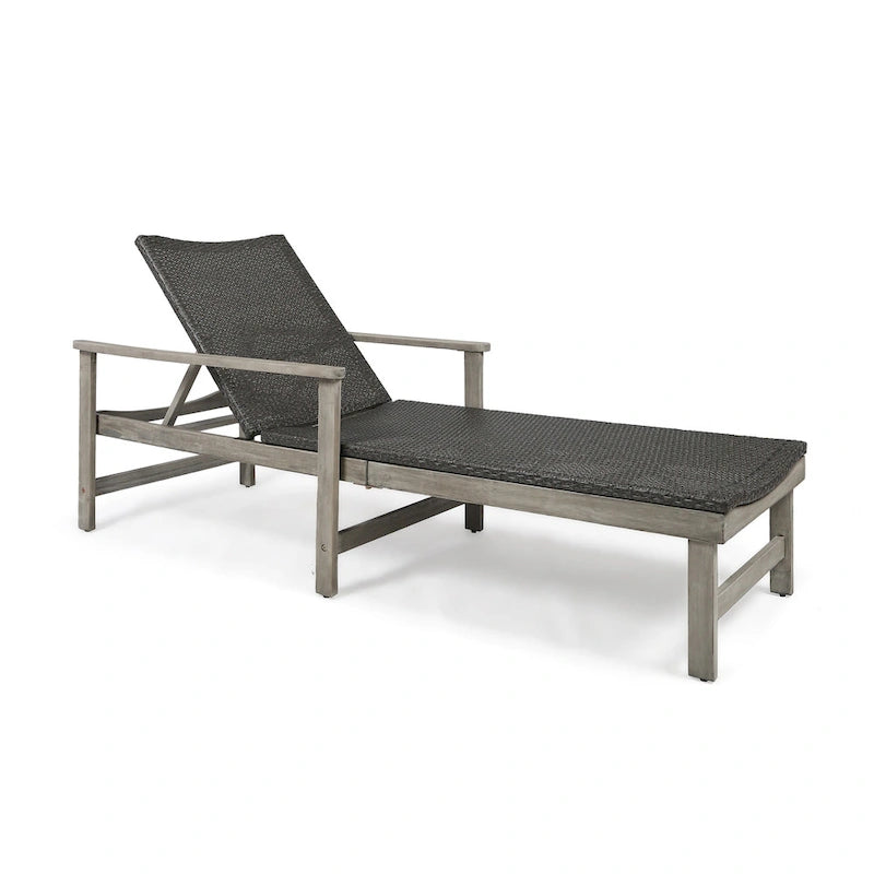 Hampton Wood + Wicker Chaise Lounge