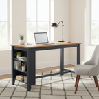 60" Counter Height Dining Table with Shelves – Dark Blue & Brown, Mango Wood, Seats 4
