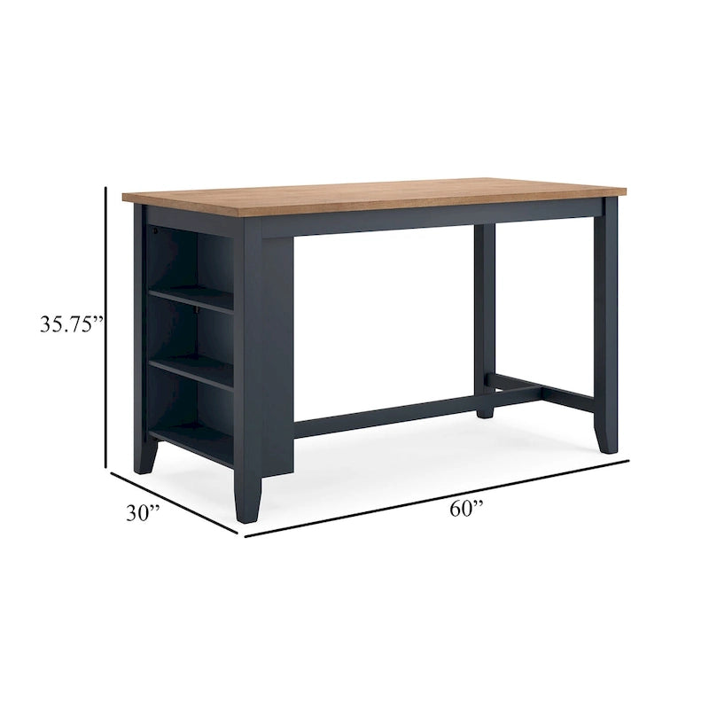 60" Counter Height Dining Table with Shelves – Dark Blue & Brown, Mango Wood, Seats 4