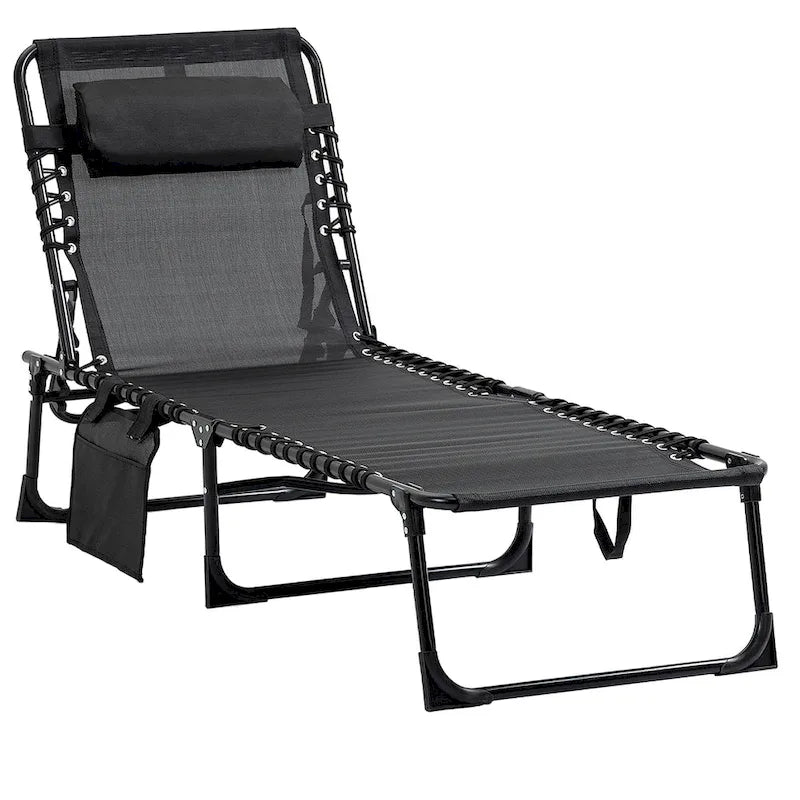 Reclining Chaise Lounge Chair, Portable Sun Lounger, Folding Camping Cot, With Adjustable Backrest And Removable Pillow