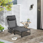 Reclining Chaise Lounge Chair, Portable Sun Lounger, Folding Camping Cot, With Adjustable Backrest And Removable Pillow