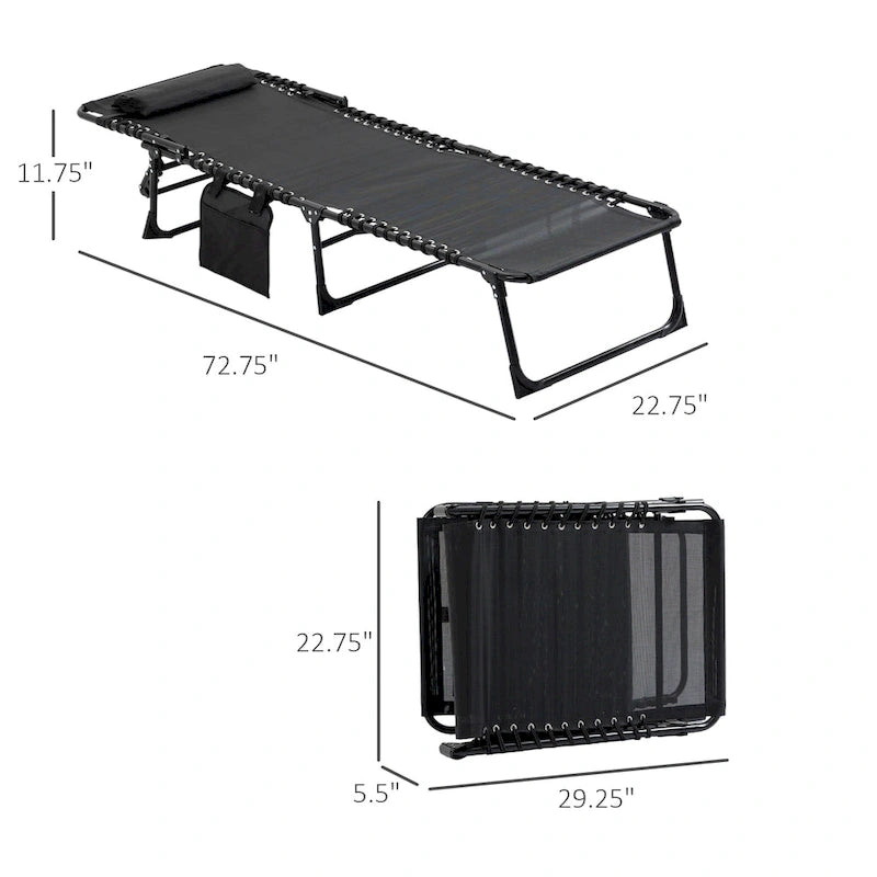 Reclining Chaise Lounge Chair, Portable Sun Lounger, Folding Camping Cot, With Adjustable Backrest And Removable Pillow