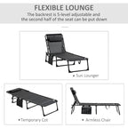 Reclining Chaise Lounge Chair, Portable Sun Lounger, Folding Camping Cot, With Adjustable Backrest And Removable Pillow