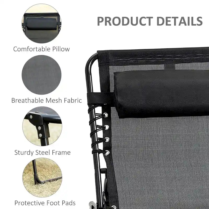 Reclining Chaise Lounge Chair, Portable Sun Lounger, Folding Camping Cot, With Adjustable Backrest And Removable Pillow