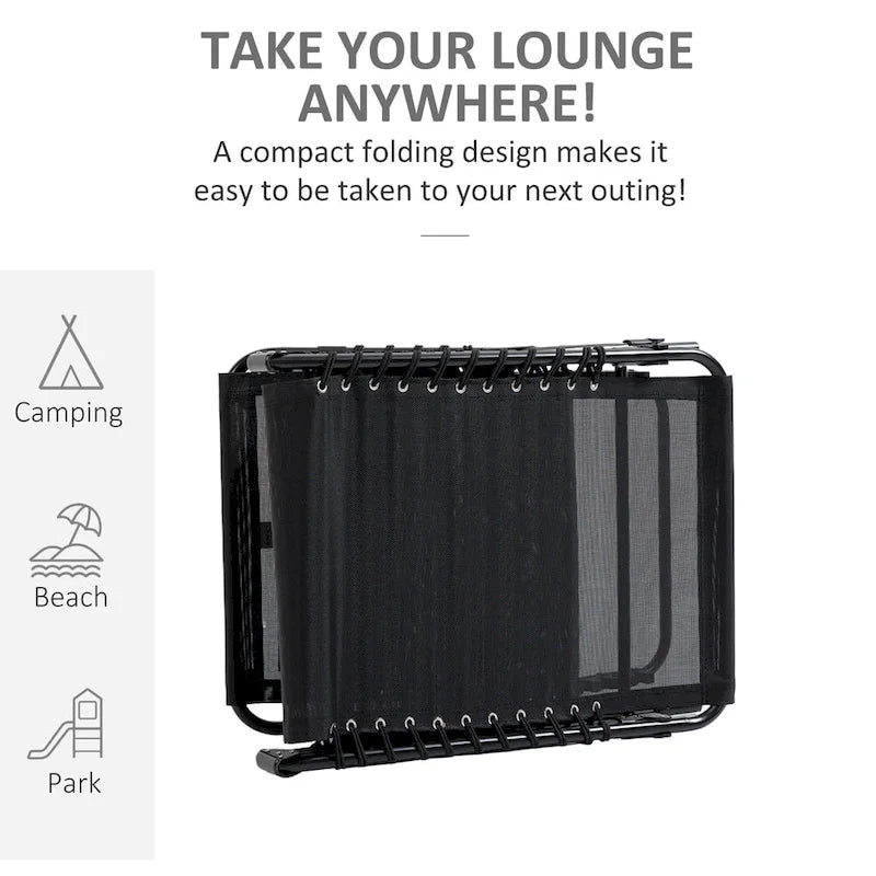 Reclining Chaise Lounge Chair, Portable Sun Lounger, Folding Camping Cot, With Adjustable Backrest And Removable Pillow