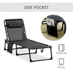 Reclining Chaise Lounge Chair, Portable Sun Lounger, Folding Camping Cot, With Adjustable Backrest And Removable Pillow