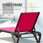 Outdoor Lounge Chair, 2 Pieces Aluminum Plastic Patio Chaise Lounge With 5 Position Adjustable Backrest And Wheels