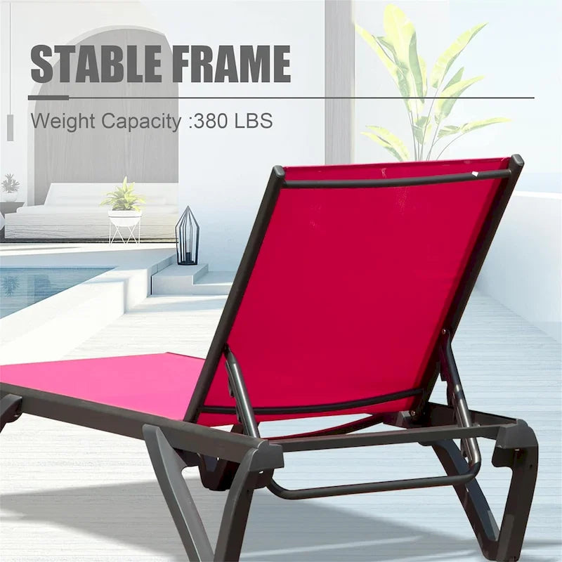 Outdoor Lounge Chair, 2 Pieces Aluminum Plastic Patio Chaise Lounge With 5 Position Adjustable Backrest And Wheels