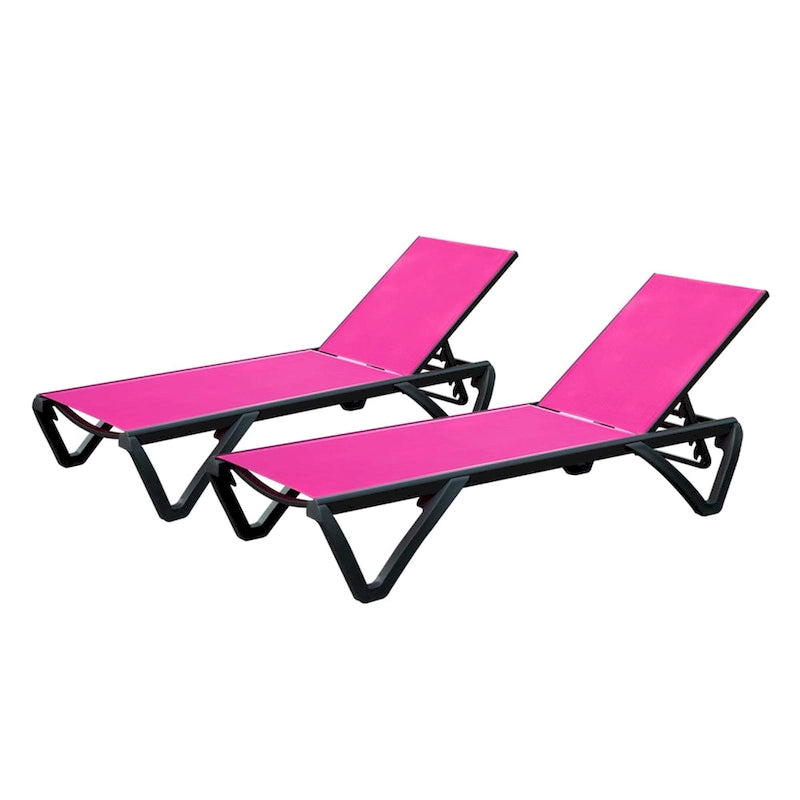 Outdoor Lounge Chair, 2 Pieces Aluminum Plastic Patio Chaise Lounge With 5 Position Adjustable Backrest And Wheels