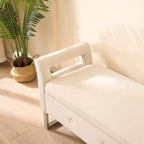 Corduroy Storage Bench with Armrests – Beige / Navy, Wood Legs, Single User