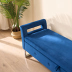 Corduroy Storage Bench with Armrests – Beige / Navy, Wood Legs, Single User