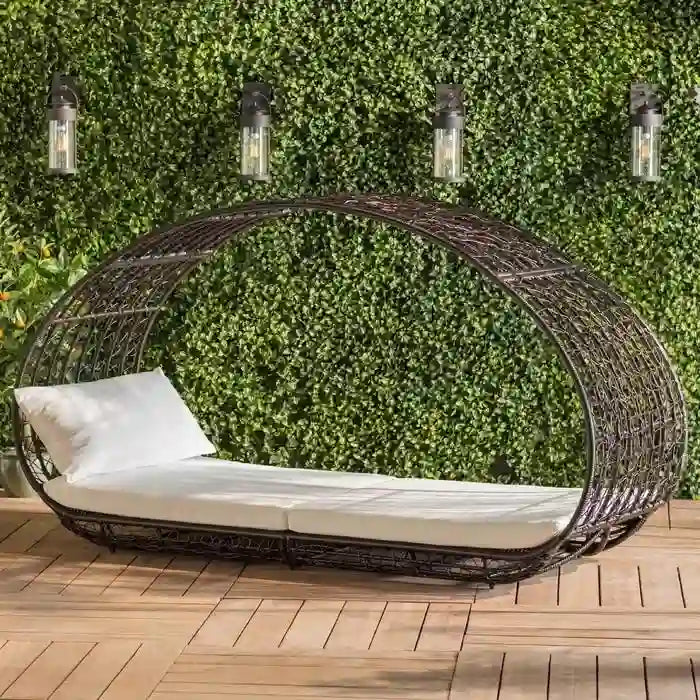 Wicker Outdoor Patio Canopy Daybed Water Resistant Cushion