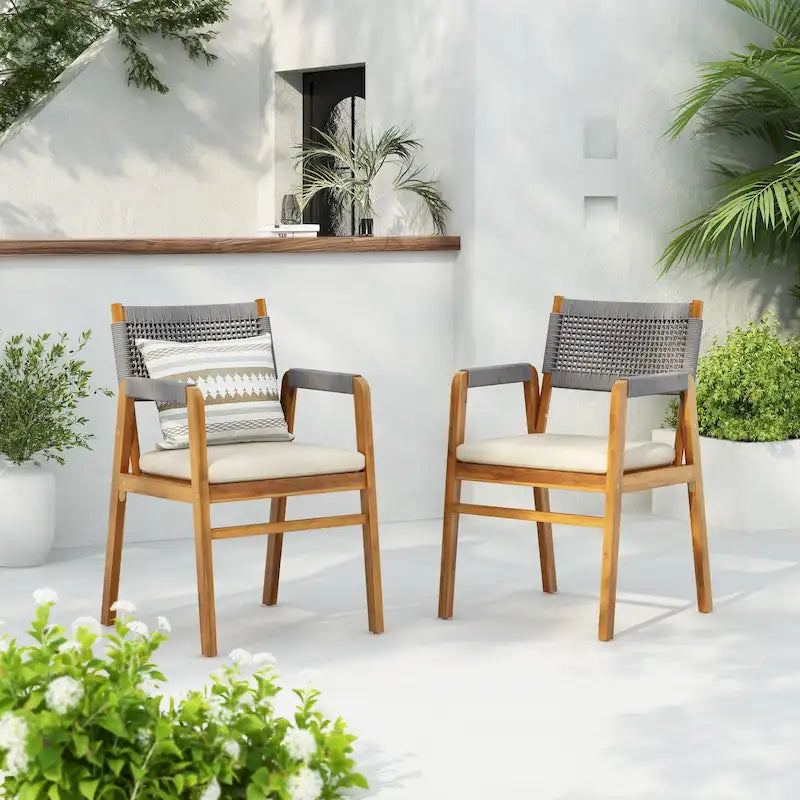 Oucacia Outdoor Acacia Wood and Rope Dining Chair (Set of 2) by Christopher Knight Home