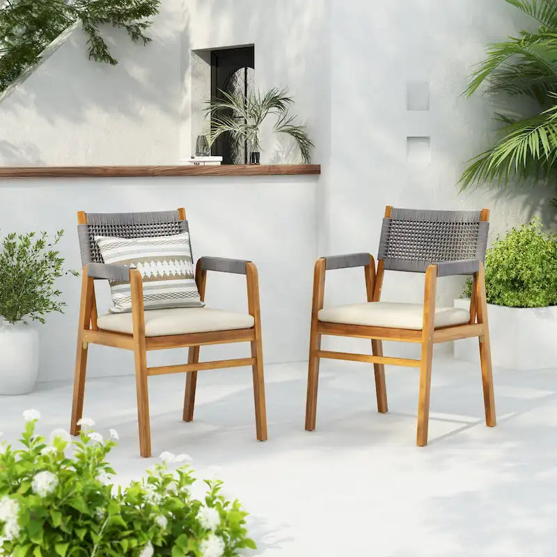 Oucacia Outdoor Acacia Wood and Rope Dining Chair (Set of 2) by Christopher Knight Home