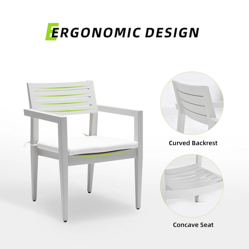 GDFStudio - Matte White & Grayish 7-Piece Patio Aluminum Dining Set with Sunbrella Cushions