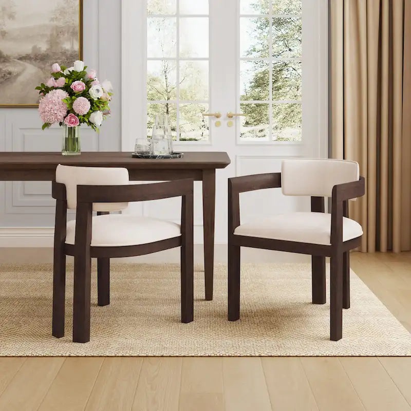 Bouclé Fabric Dining Chair with Armrests – Black & Beige / Light Ash & Beige / Walnut & Beige, Modern Style, Single