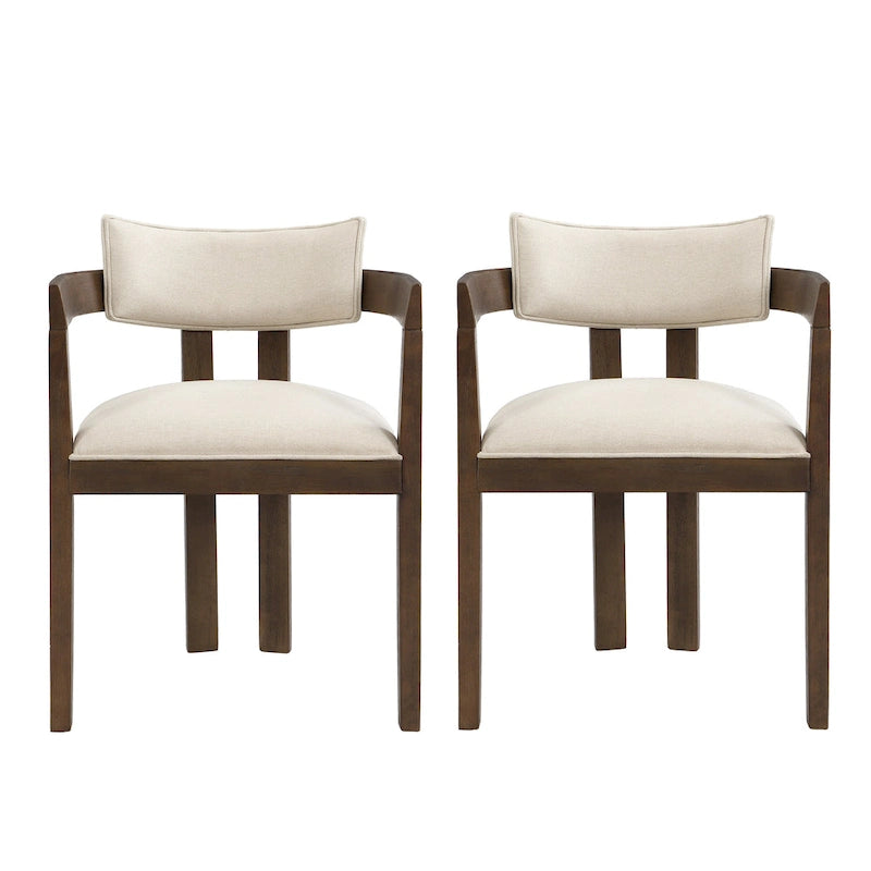 Bouclé Fabric Dining Chair with Armrests – Black & Beige / Light Ash & Beige / Walnut & Beige, Modern Style, Single