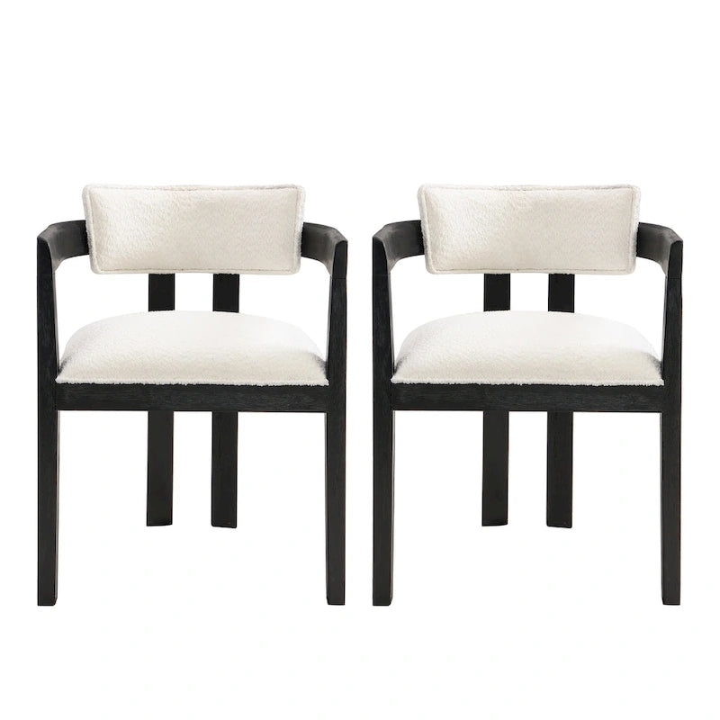 Bouclé Fabric Dining Chair with Armrests – Black & Beige / Light Ash & Beige / Walnut & Beige, Modern Style, Single
