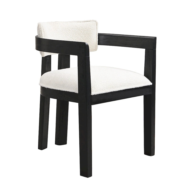 Bouclé Fabric Dining Chair with Armrests – Black & Beige / Light Ash & Beige / Walnut & Beige, Modern Style, Single