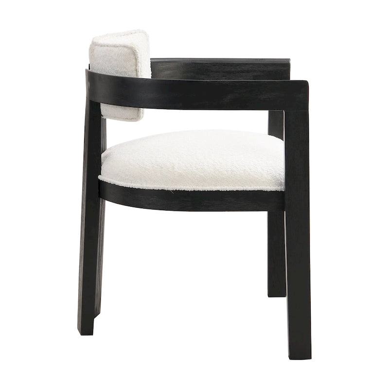 Bouclé Fabric Dining Chair with Armrests – Black & Beige / Light Ash & Beige / Walnut & Beige, Modern Style, Single