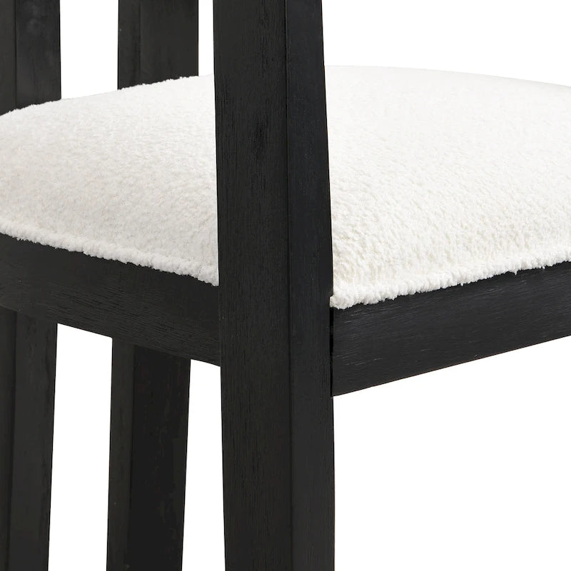 Bouclé Fabric Dining Chair with Armrests – Black & Beige / Light Ash & Beige / Walnut & Beige, Modern Style, Single