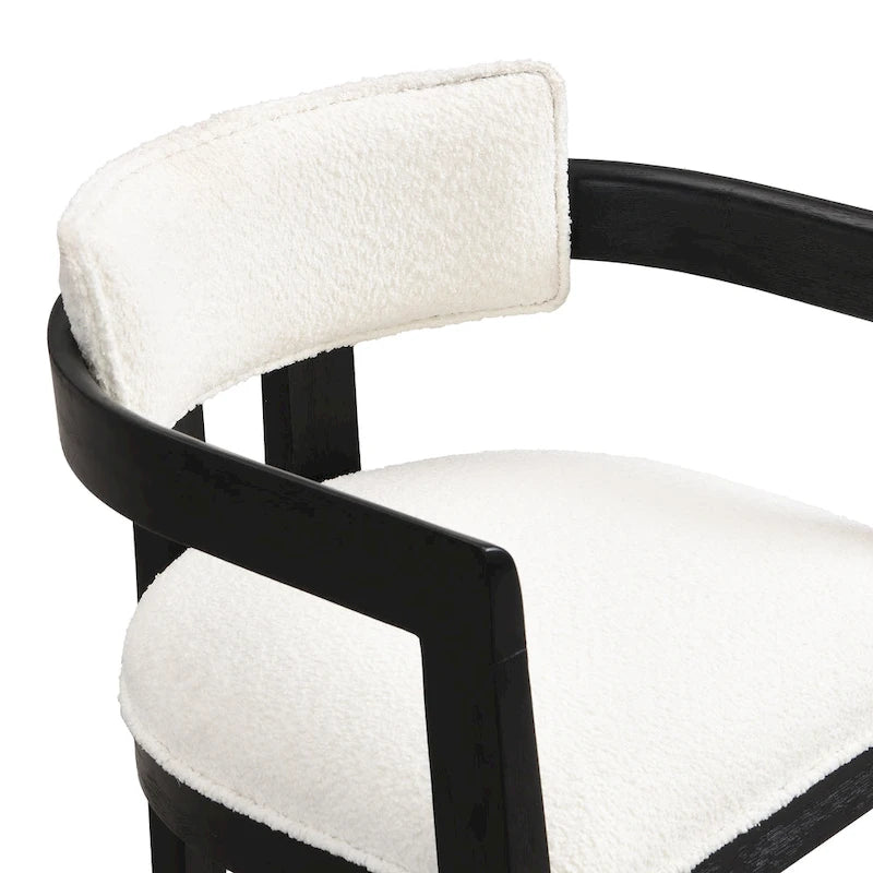 Bouclé Fabric Dining Chair with Armrests – Black & Beige / Light Ash & Beige / Walnut & Beige, Modern Style, Single