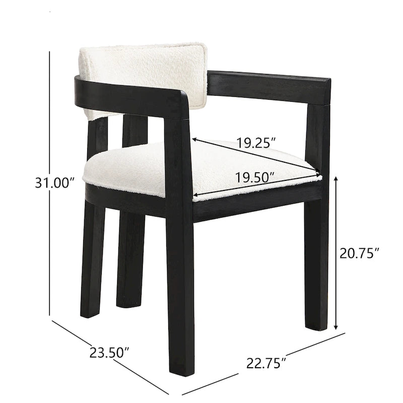 Bouclé Fabric Dining Chair with Armrests – Black & Beige / Light Ash & Beige / Walnut & Beige, Modern Style, Single