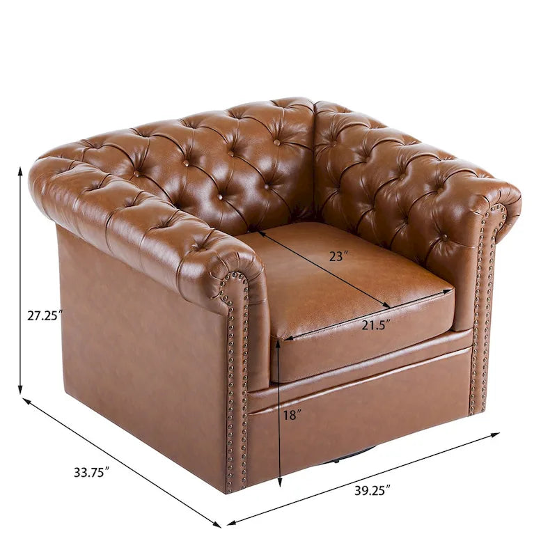 Swivel Button-Tufted Club Chair – Dark Green / Cognac, Chesterfield Style, Single Seat