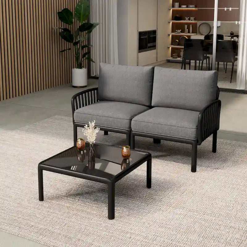 Christopher Knight Home - Afra 3-Piece Modern Patio Conversation Set with Waterproof Cushions