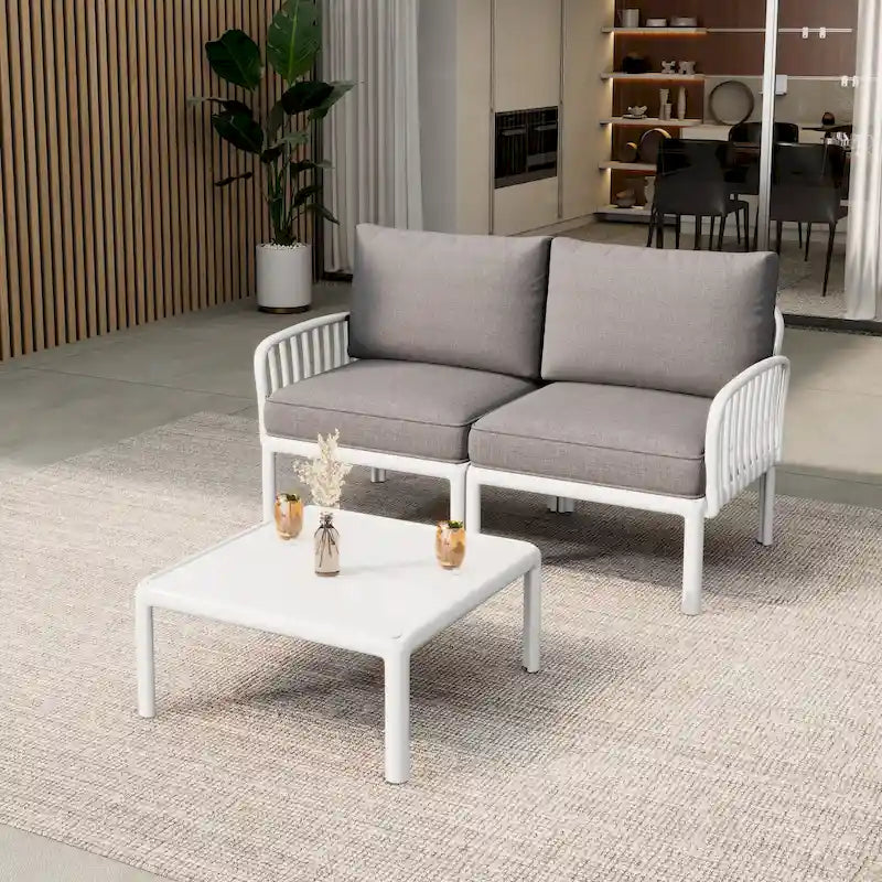 Christopher Knight Home - Afra 3-Piece Modern Patio Conversation Set with Waterproof Cushions