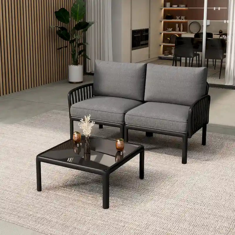Christopher Knight Home - Afra 3-Piece Modern Patio Conversation Set with Waterproof Cushions