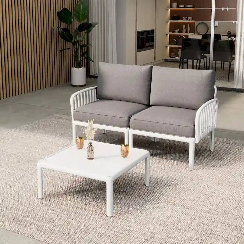 Christopher Knight Home - Afra 3-Piece Modern Patio Conversation Set with Waterproof Cushions