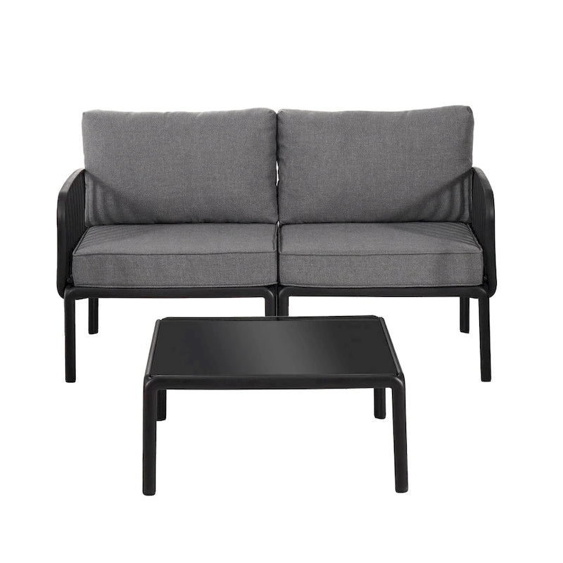 Christopher Knight Home - Afra 3-Piece Modern Patio Conversation Set with Waterproof Cushions