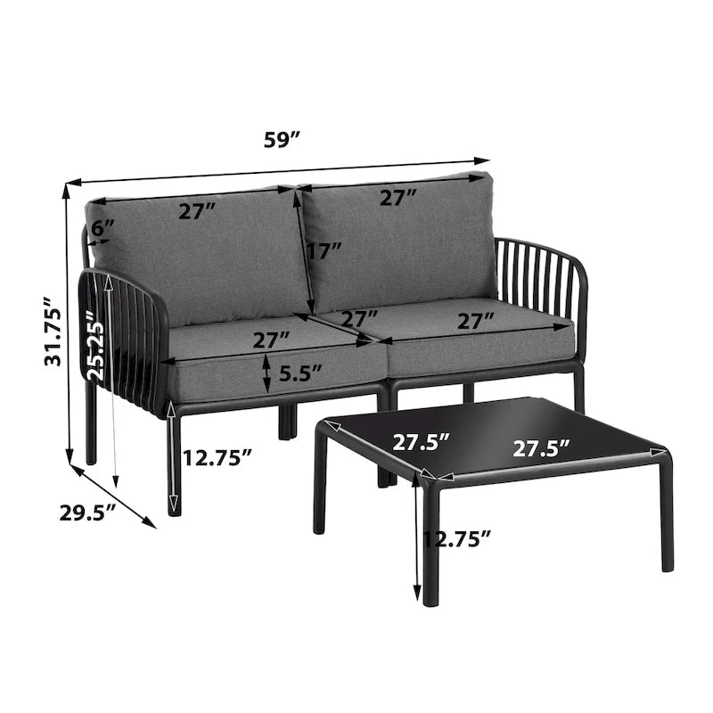 Christopher Knight Home - Afra 3-Piece Modern Patio Conversation Set with Waterproof Cushions