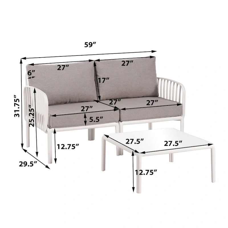 Christopher Knight Home - Afra 3-Piece Modern Patio Conversation Set with Waterproof Cushions