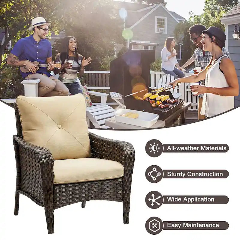 2 Pieces PE Rattan Wicker Chairs Outdoor Garden Chairs