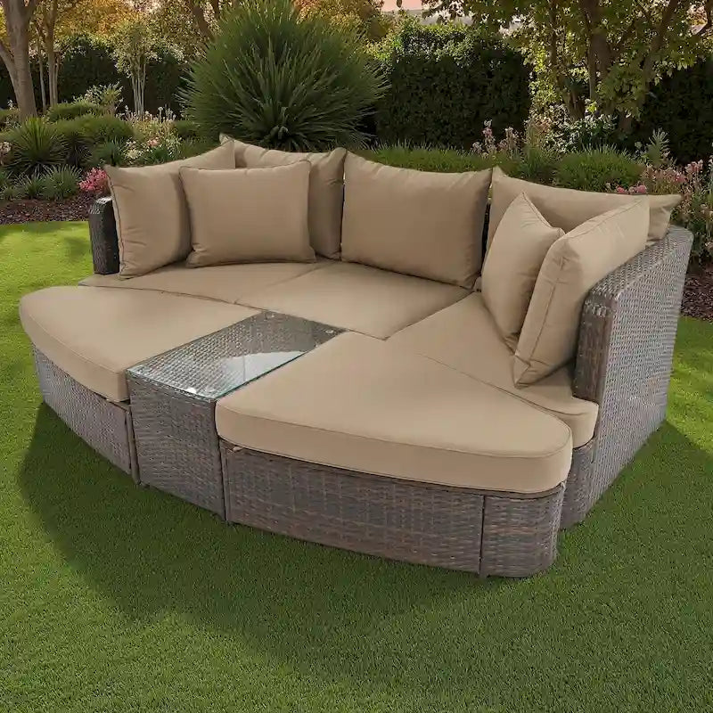 6-Piece Outdoor Rattan Modular Sectional Sofa Set with Coffee Table, Free Combination