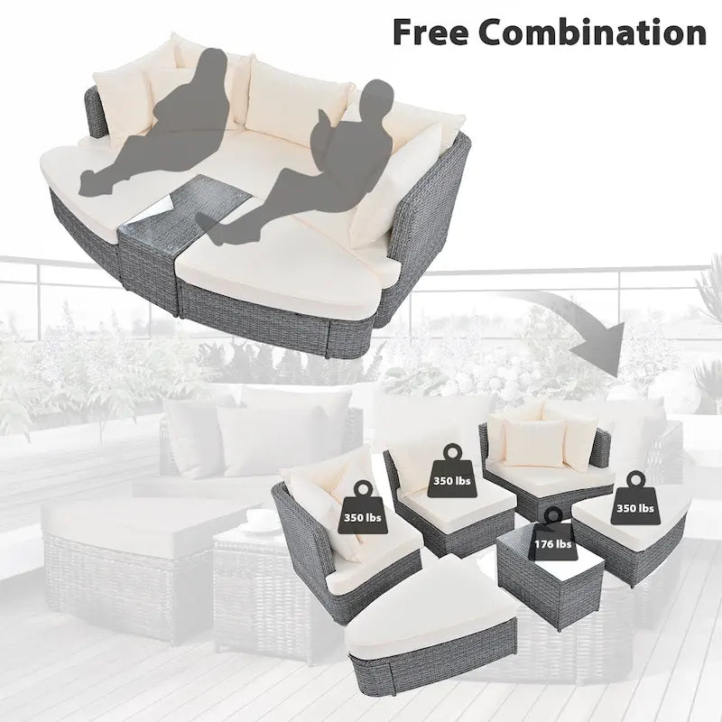 6-Piece Outdoor Rattan Modular Sectional Sofa Set with Coffee Table, Free Combination
