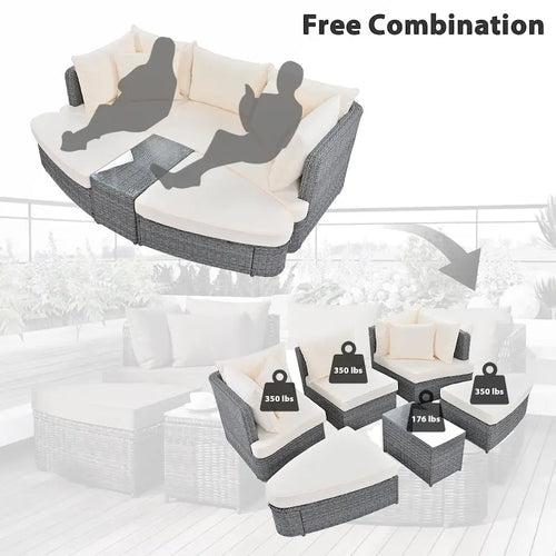 6-Piece Outdoor Rattan Modular Sectional Sofa Set with Coffee Table, Free Combination