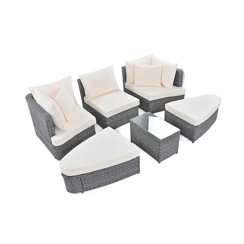 6-Piece Outdoor Rattan Modular Sectional Sofa Set with Coffee Table, Free Combination
