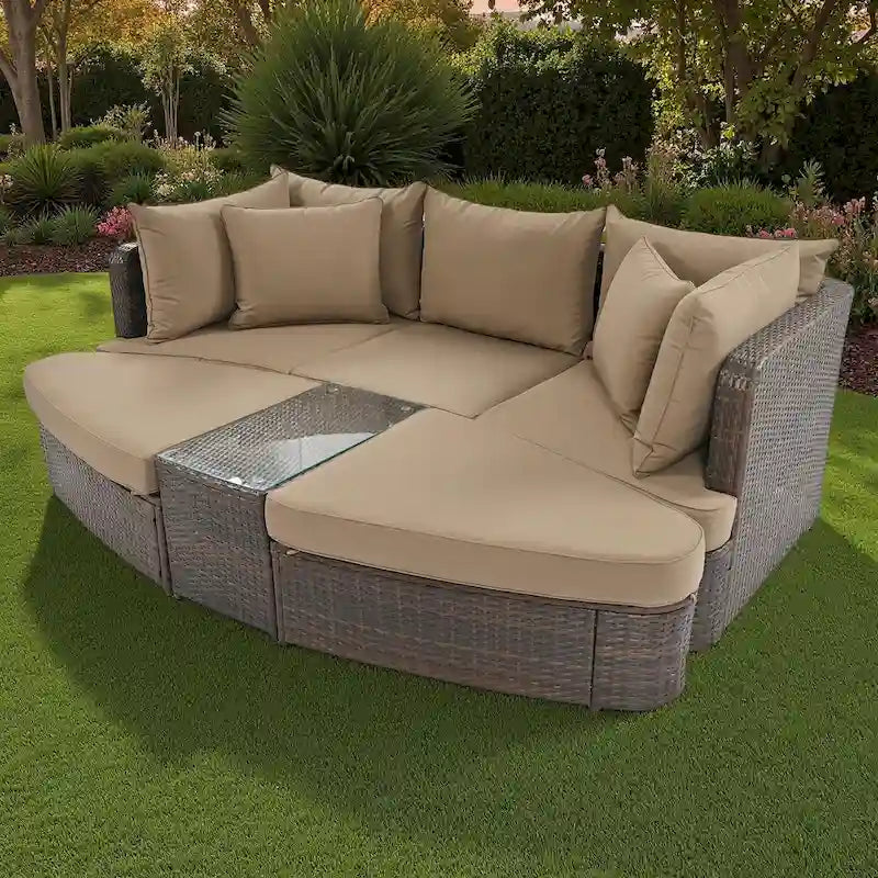 6-Piece Outdoor Rattan Modular Sectional Sofa Set with Coffee Table, Free Combination