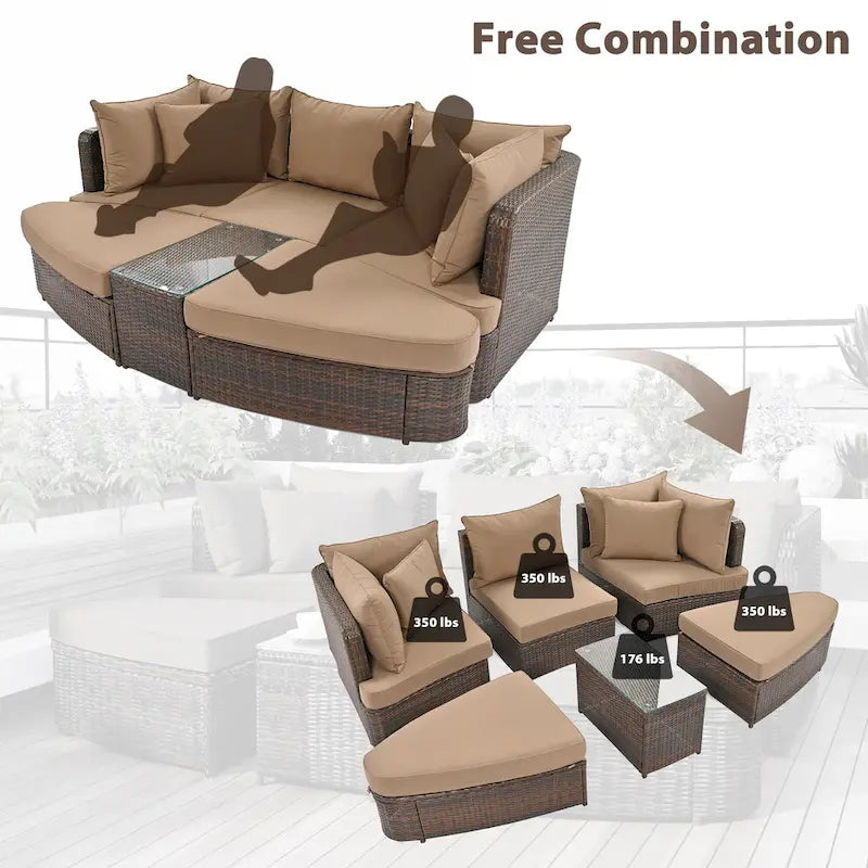 6-Piece Outdoor Rattan Modular Sectional Sofa Set with Coffee Table, Free Combination
