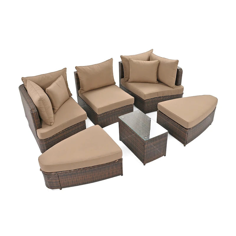 6-Piece Outdoor Rattan Modular Sectional Sofa Set with Coffee Table, Free Combination