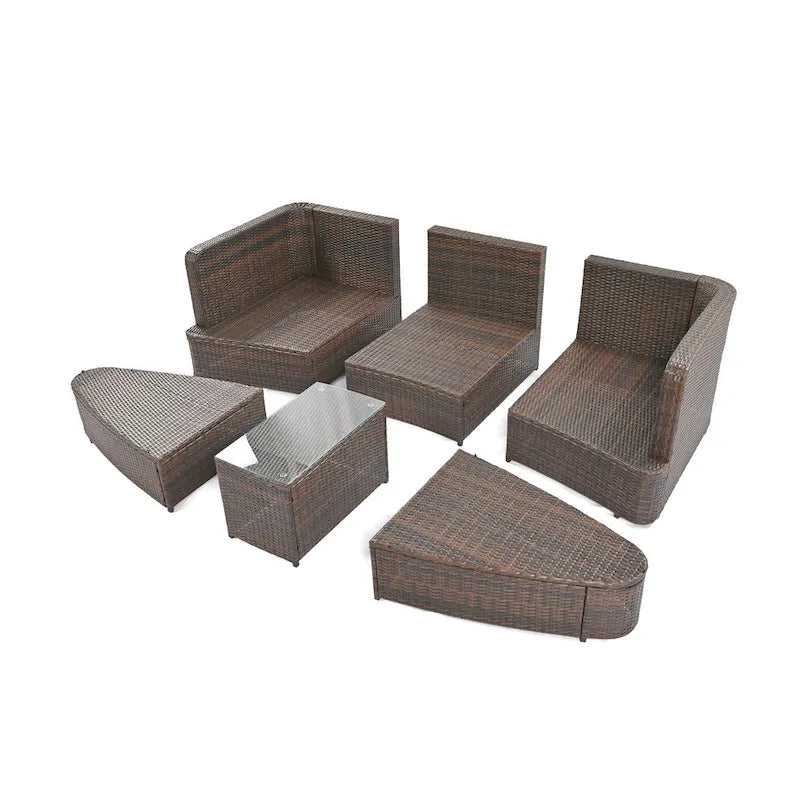 6-Piece Outdoor Rattan Modular Sectional Sofa Set with Coffee Table, Free Combination