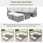 Outdoor Patio Rattan Sectional Sofa Set with Adjustable Height Table and 2 Reclining Seat, Extendable Side Tables