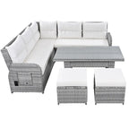 Outdoor Patio Rattan Sectional Sofa Set with Adjustable Height Table and 2 Reclining Seat, Extendable Side Tables