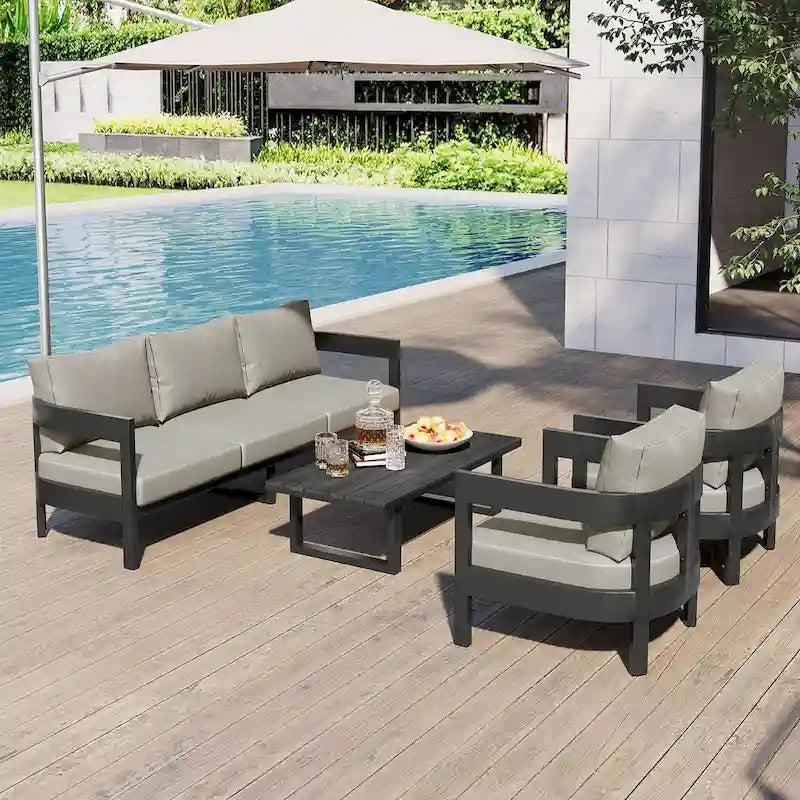 Outdoor Seating Set with Thick Cushions for Ultimate Comfort, Perfect for Lawns, Patios, and Poolside