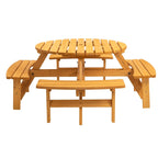 8 Person Dining Table with 4 Built-in Benches Outdoor Camping Round Dining Table Poolside Picnic Beer Table with Seat