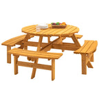 8 Person Dining Table with 4 Built-in Benches Outdoor Camping Round Dining Table Poolside Picnic Beer Table with Seat